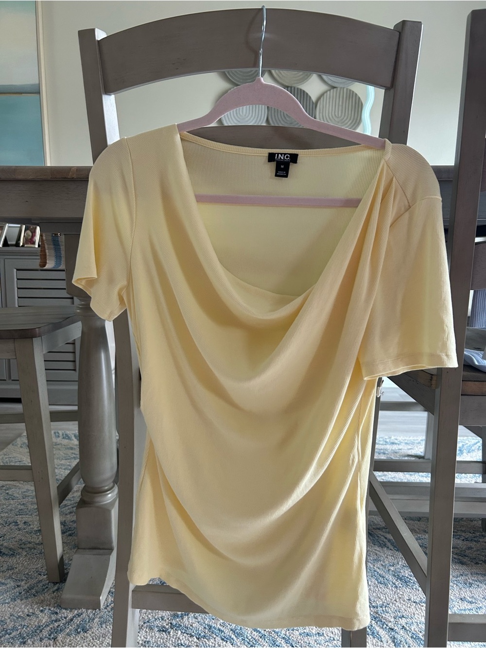 INC International Concepts Soft Pale Yellow Draped Short Sleeve Tee